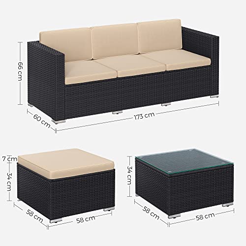 Balcony Furniture Garden Furniture Set PE Polyrattan Lounge Set with Cushions and Glass Table Patio Furniture Corner Sofa Outdoor for Patio Balcony Garden Black Taupe