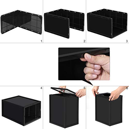 Shoe Box, Stackable Shoe Organiser, Plastic Shoe Storage with Clear Door, Easy to Assemble, Set of 6, 28 x 36 x 22 cm, Sizes up to UK 11, Black