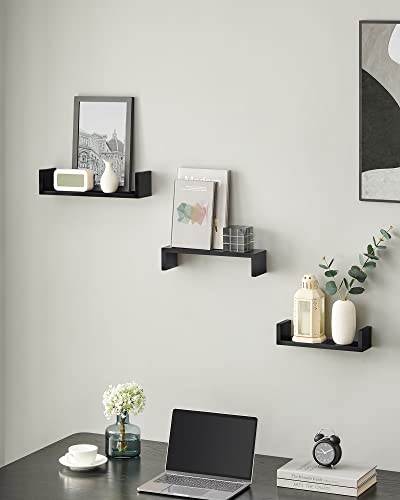 Set of 3 Modern Wall Shelves, Floating Storage Shelving with High Gloss Finish, and Invisible Mounting, Black