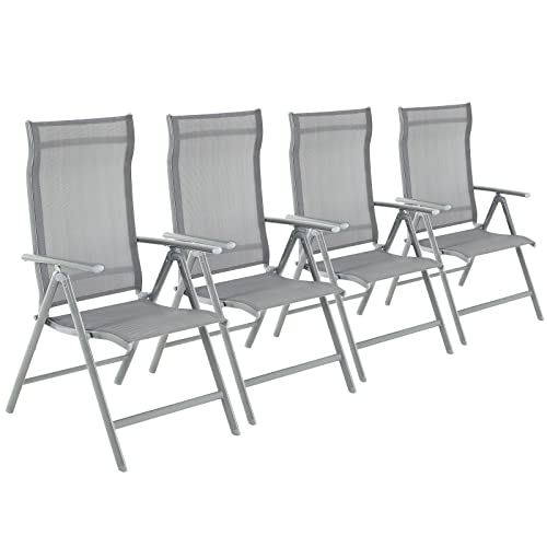 Set of 4 Folding Garden Chairs, Outdoor Chairs with Durable Aluminum Structure, 8-Angle Reclining Backrest, Max. Capacity 120 kg, Grey