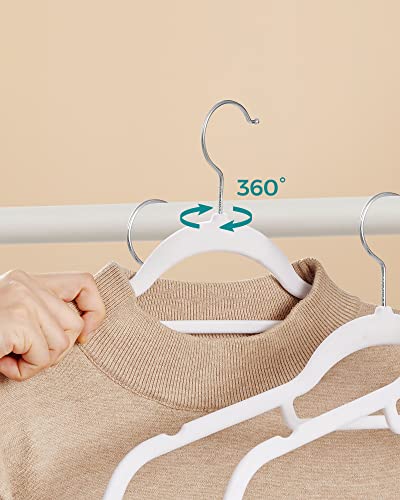 Velvet Hangers, 50 Pack, Non-Slip Clothes Hangers, 0.6 cm Thickness, Space Saving, 360° Swivel Hooks, 43.5 cm Long, for Coat, Jacket, Shirt, Dress, Trousers, White