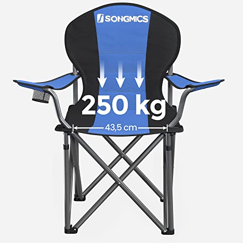 Foldable Camping Chair, with Comfortable Sponge Seat, Cup Holder, Heavy Duty Structure, Max Load Capacity 250 kg, Outdoor Chair, Blue