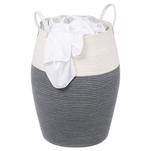 Cotton Rope, Storage Handle, 125L Laundry Basket, for Clothes, Toys, Blankets, Living Room, Bedroom, Grey and Beige