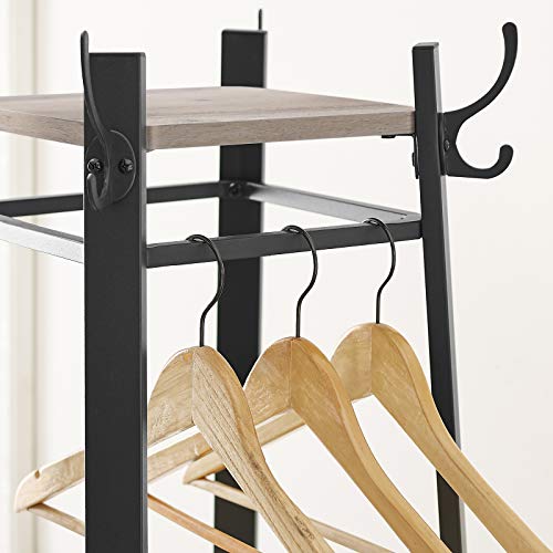 Coat Rack, Coat Stand with 3 Shelves, Ladder Shelf with Hooks for Scarves, Bags and Umbrellas, Steel Frame, Industrial Style, Greige and Black