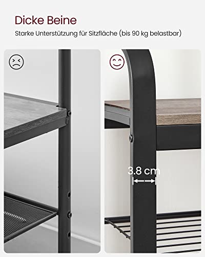 Coat Rack, Coat Stand with Shoe Storage Bench, 4-in-1 Design, with 9 Removable Hooks, a Clothes Rail, for Hallway, Entrance, 33.7 x 77 x 183 cm, Industrial, Greige and Black