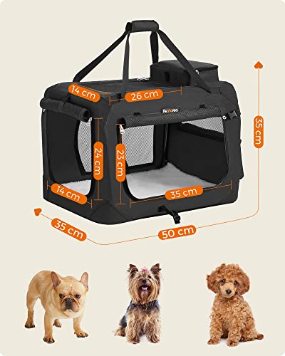 Dog Carrier, Folding Fabric Pet Carrier, 50 x 35 x 35 cm, Black