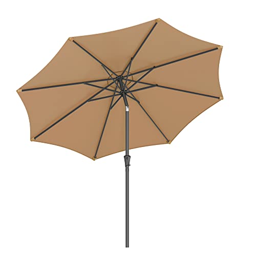 290 cm Garden Parasol Umbrella, UPF 50+, Sun Shade, 30° Tilt in 2 Directions, Crank Handle for Opening and Closing, for Outdoor Gardens Pool Balcony Patio, Base Not Included, Taupe