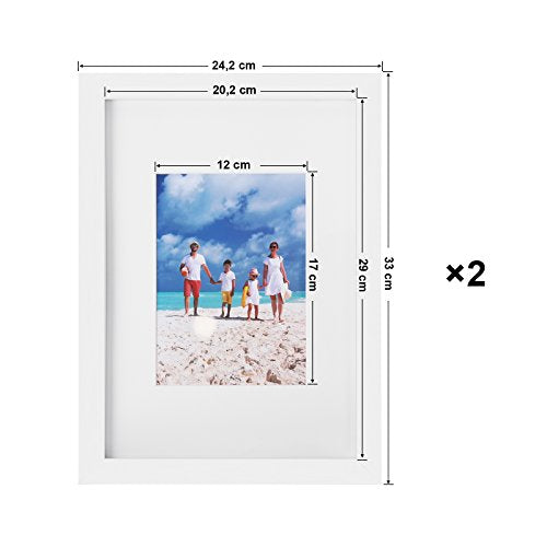 Picture Frame Set of 2, A4 (21x29.7 cm) without Mat, 5x7 inch (13x18 cm) with Mat, Glass Front, Home and Office, White MDF Photo Frames