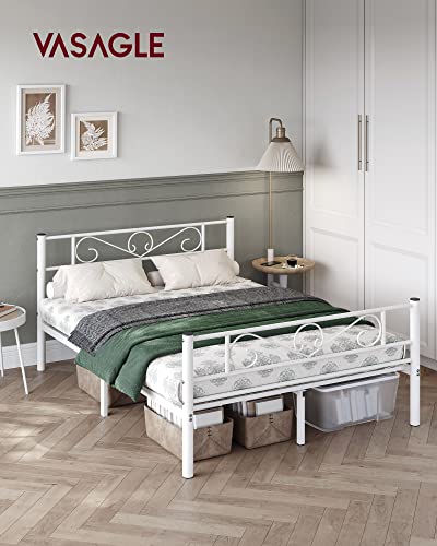 Double Bed Frame Metal Bed Frame Fits 140 x 190 cm Mattress, Guest Bed, Adults, Children, Easy Assembly, Small Spaces, White