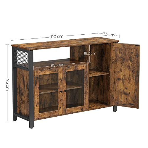 Buffet Cabinet, Sideboard, Floor Storage Cabinet with Transparent Doors, Rustic U