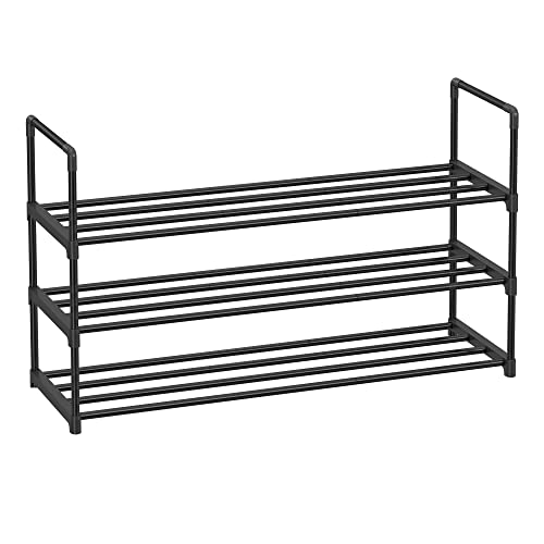 3-Shelf Shoe Rack, Metal Shoe Storage Organiser, Easy to Assemble, 12 to 15 Pairs Shoes, Stackable Shoe Shelf for Closet, Entryway, Black