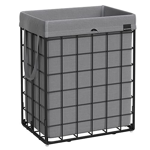 90L Laundry Basket, Collapsible Washing Basket, Laundry Hamper, Removable and Washable Bag, Metal Wire Frame, for Bedroom Bathroom, Black and Grey