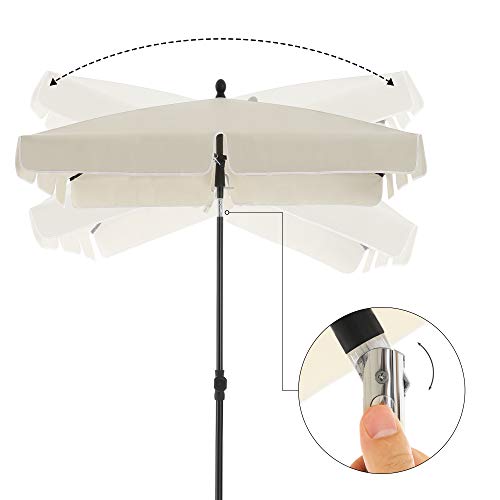 Rectangular Balcony Parasol 2 x 1.25 m, UPF 50+ Protection, Tilting Sunshade, PA-Coated Canopy, Carrying Bag, Garden Terrace, Base Not Included, Beige