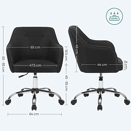 Office Chair, Comfortable Desk Chair, Height-Adjustable Computer Chair, 120 kg, Steel Frame, Faux Linen, Breathable, Home Office, Office, Black