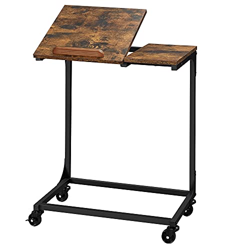 Sofa Table, Side Table with Tilting Top, Steel Frame, for Living Room, Bedroom, Easy Assembly, Rustic Brown and Black