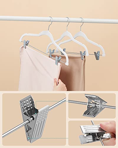 Trouser Hangers, Set of 12 Velvet Hangers with Adjustable Clips, 42.5 cm Long, Non-Slip, Space-Saving, for Skirts, Coats, Dresses, White