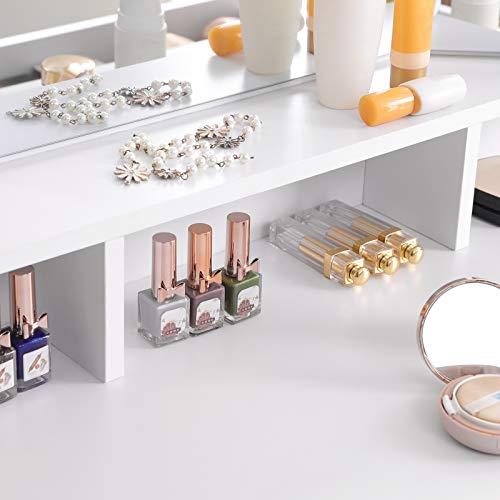 Dressing Table with Tri-Fold Mirror, Makeup Table with 2 Drawers and 3 Open Compartments, Vanity Table, Modern Style, White