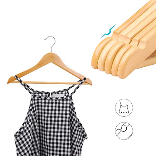 Wood Children’s Hangers, 20-Pack Kid’s Clothes Hangers, with Trousers Bar, Shoulder Notches, 360 Degree Swivel Hooks, 35 x 1.2 x 20 cm, Natural