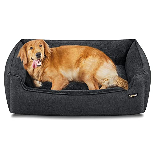 Dog Bed, Linen-Look Pet Bed, Dog Sofa Bed with Raised Edges, Non-Slip Bottom, Removable Washable Cover, XL, for Large Dogs, 110 x 75 x 27 cm, Dark Grey