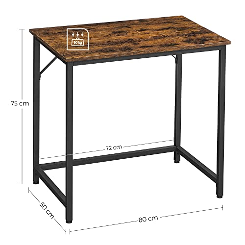 Writing Desk, Computer Desk, Small Office Table, 80 x 50 x 75 cm, Study, Home Office, Simple Assembly, Steel, Industrial Design, Rustic Brown and Black