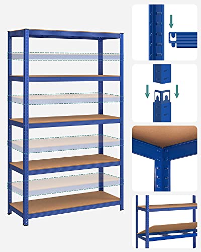 5-Tier Shelving Unit, Steel Shelving Unit for Storage, Tool-Free Assembly, for Garage, Shed, Load Capacity 875 kg, 60 x 120 x 200 cm, Blue