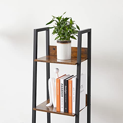 Ladder Shelf, 4-Tier Home Office Bookshelf, Freestanding Storage Shelves, for Living Room Bedroom Kitchen, Steel Frame, Easy to Assemble, Industrial, Rustic Brown and Black