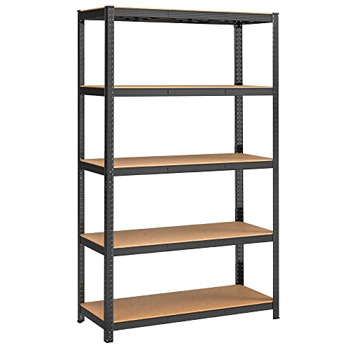 5-Tier Shelving Unit, Steel Shelving Unit for Storage, Tool-Free Assembly, for Garage, Shed, Load Capacity 875 kg, 60 x 120 x 200 cm, Black