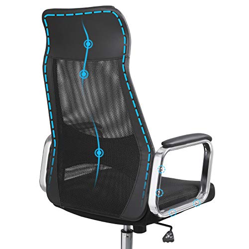 Office Chair Mesh Desk Chair Ergonomic Computer Chair Breathable Back with Head and Lumbar Support Height Adjustable up to 140 kg Black