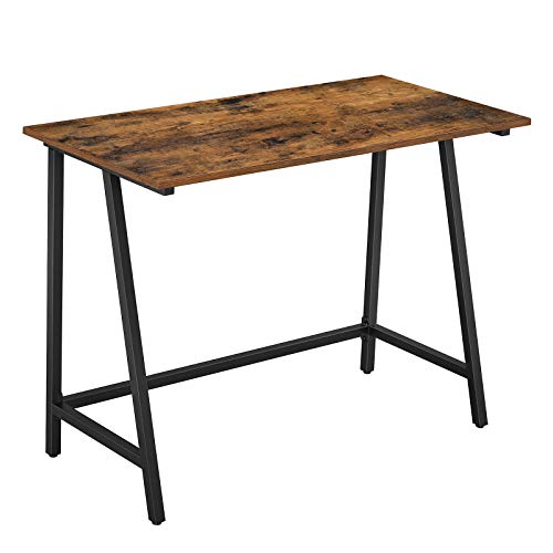 Computer Desk, Writing Desk with Steel Frame, Rustic Top, Work Table for Office and Home Study, Easy Assembly, 100 x 50 x 75 cm, Industrial, Rustic Brown and Black