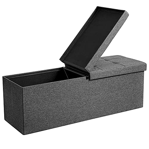 120L Storage Ottoman, Folding Shoe Bench, with Flipping Lid, 300 kg Load Capacity, 110 x 38 x 38 cm (L x W x H), Dark Grey