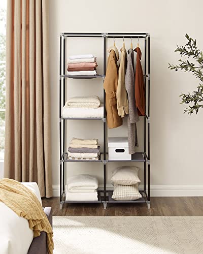 Fabric Wardrobe, Clothes Storage Organiser with 2 Hanging Rails, 6 Shelves, Customisable Design, 88 x 45 x 168 cm, for Bedroom, Department, Grey