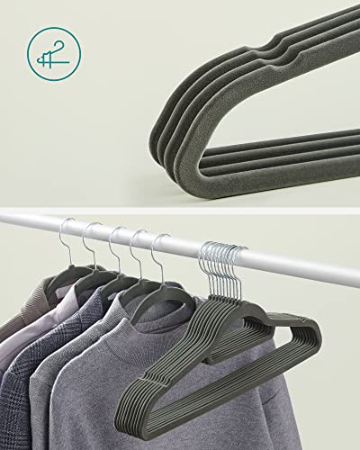 Velvet Hangers, Set of 20 Clothes Coat Hangers, Non-Slip, with Tie Bar and 360° Swivel Hook, Space-Saving, 0.6 cm Thick, 43.5 cm Long, for Dresses Trousers, Grey