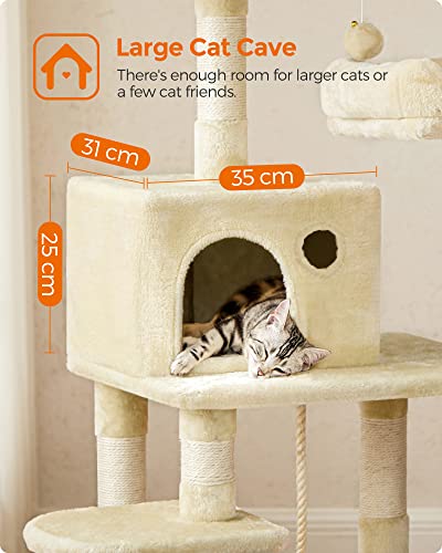 Cat Tree, Stable Cat Tower, 2 Plush Perches, 143cm, Beige