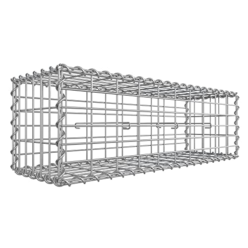 Gabion Basket, Metal Gabion Cage with 5 x 10 cm Mesh for Stones, Galvanised, Garden Decor Wall Partition, 100 x 30 x 30 cm, Silver