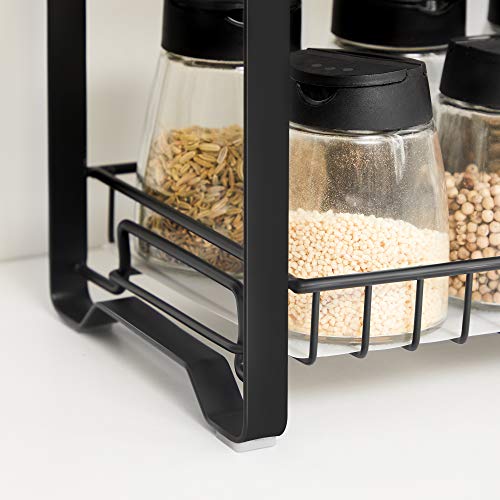 Spice Rack, 2-Tier Metal Kitchen Counter Shelf, Spice Organiser with Plastic Shelf Liner, Anti-Slip Feet, Easy to Assemble, for Countertop, Pantry, Bathroom, Black