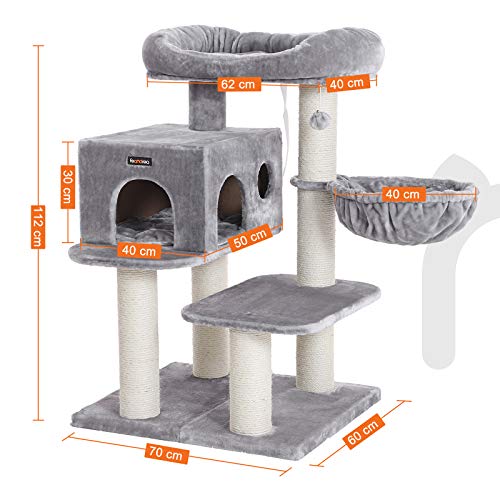 Cat Tree, Cat Tower with XXL Plush Perch, Cat Condo with Adjustable Units, Cat Toys, Extra Thick Posts Completely Wrapped in Sisal, Stable, Beige , Light Grey