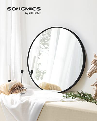 Round Wall Mirror Bathroom Mirror 61 cm Diameter Metal Frame for Living Room Bedroom Bathroom Hallway Black