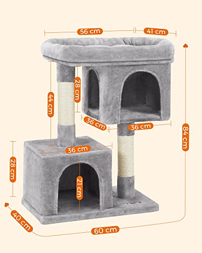 Cat Tree, Compact Cat Condo with 2 Caves, Light Grey