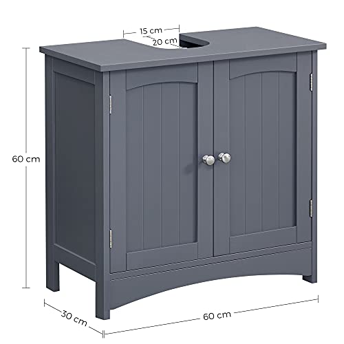 Under Sink Storage Cabinet, Vanity Unit, Under Basin Storage, Bathroom Floor Cabinet with 2 Door, Adjustable Shelf, Large Storage, Freestanding, Rustic, 60 x 30 x 60 cm, Grey