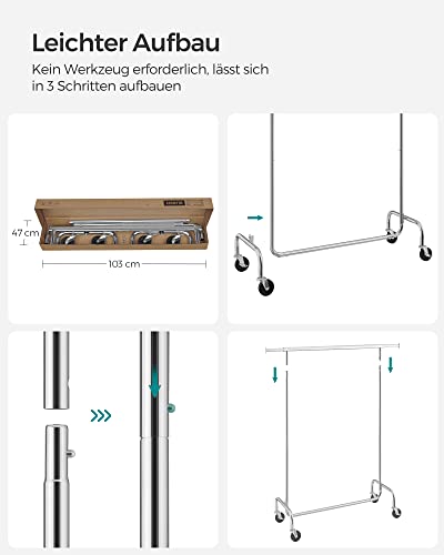 Heavy Duty Clothes Rail Adjustable Metal Chromed Garment Rack, Maximum Capacity 130 Kg, 3.6-4.9 ft Long