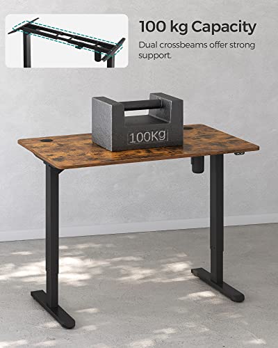 Electric Standing Desk, Height-Adjustable Sit-Stand Desk, Stand up Desk with Metal Frame, for Home Office, Rustic Brown and Black