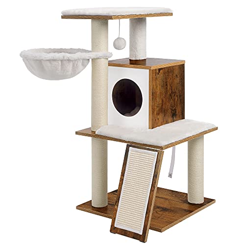 Cat Tree, 96 cm Tall Cat Tower, Walnut Colour