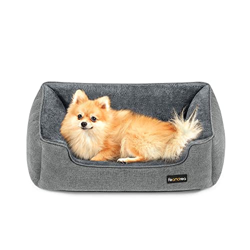 Dog Bed, Linen-Look Pet Bed, Dog Sofa Bed with Raised Edges, Non-Slip Bottom, Removable Washable Cover, M, for Small Dogs, 70 x 55 x 21 cm, Light Grey