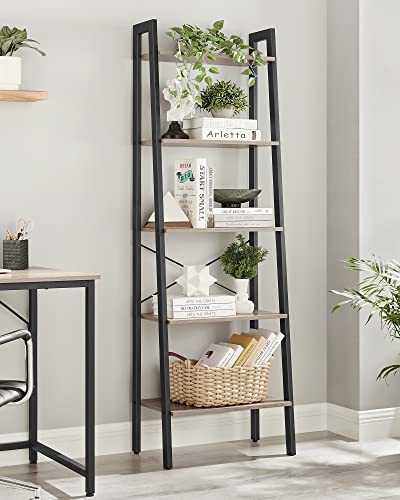 Standing Shelf Bookcase with 5 Shelves with Metal Frame Easy Assembly for Living Room Bedroom Kitchen 56 x 34 x 172 cm (L x W x H), Greige Black