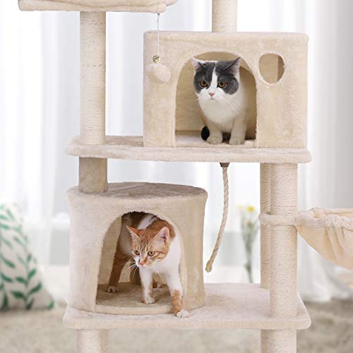 Cat Tree, Tall Cat Tower, 2 Caves, Beige