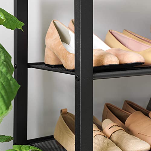 Shoe Rack, Shoe Storage Organiser with 4 Mesh Shelves and Large Surface for Bags, Shoe Shelf for Entryway, Hallway, Closet, Steel Frame, Industrial, Greige and Black