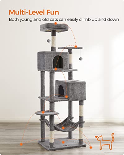 Cat Tree, 191 cm Tall Cat Tower, Scratching Posts, Soft, Light Grey