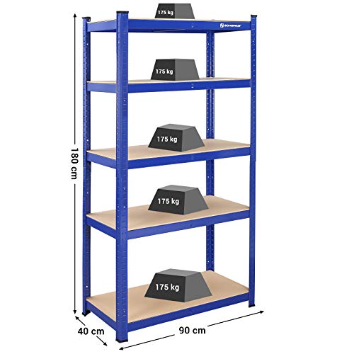 Shelving Unit, 5-Tier Heavy-Duty Storage Rack with Adjustable Shelves, Max. Load 875 kg (175 kg per Tier), for Garage, Shed, Basement, 180 x 90 x 40 cm, Blue