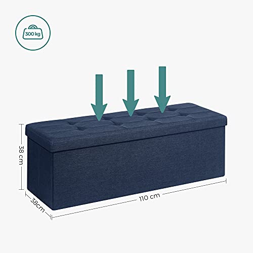 Storage Ottoman Bench, Padded Chest with Lid, Folding Seat, 120L Capacity, Hold up to 300 kg, Navy Blue