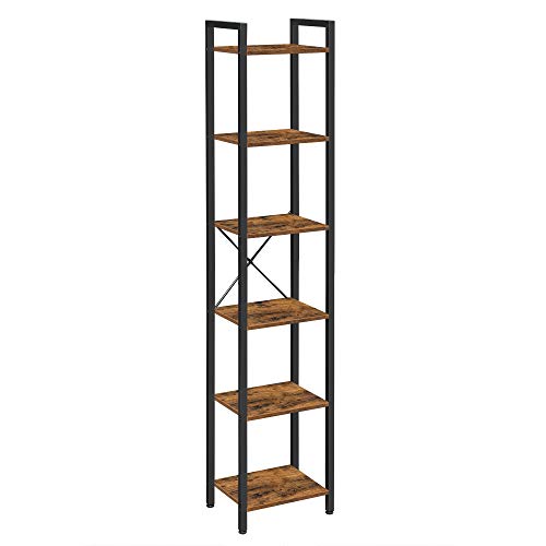 Bookcase, 6-Tier Bookshelf, Open Storage Shelving, Standing Display Rack, for Office, Living Room, Bedroom, 40 x 30 x 187.5 cm, Industrial, Rustic Brown and Black